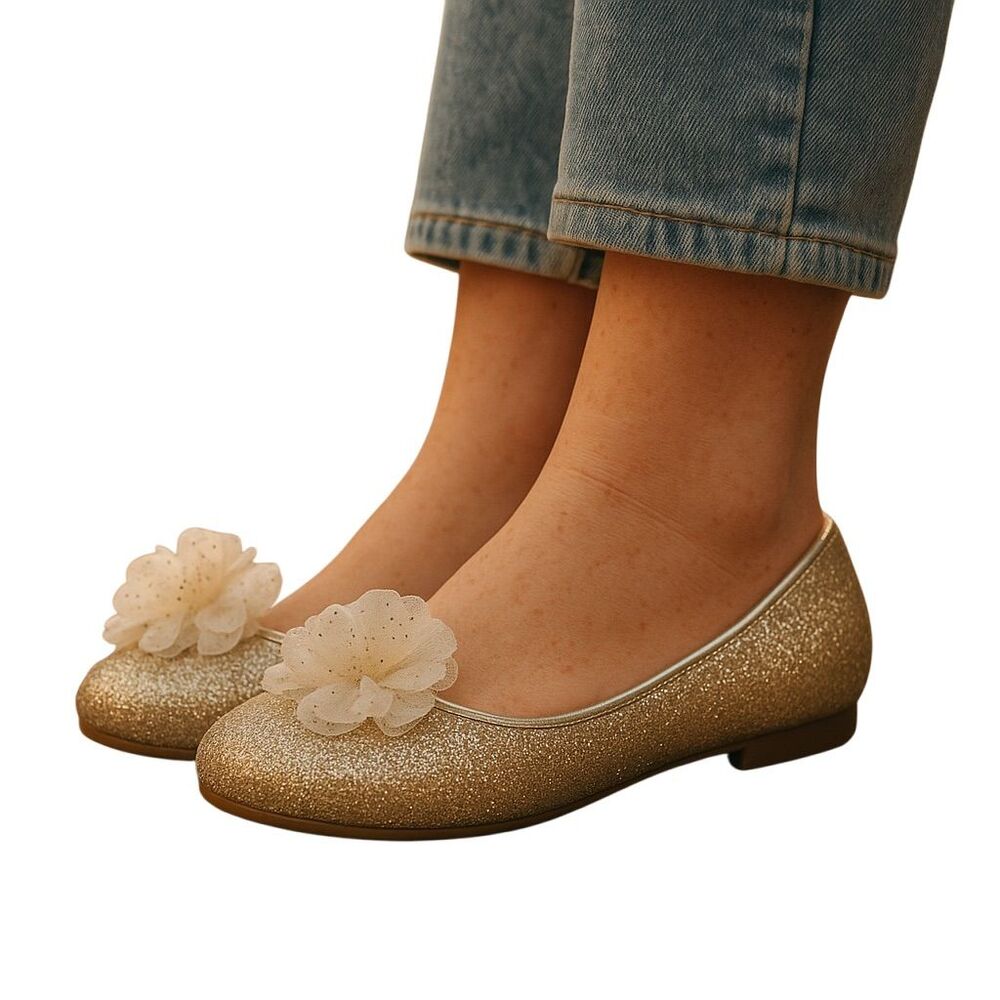 Laundry Girl Gold Floral Rhinestone Flats Size 1 Little Girl